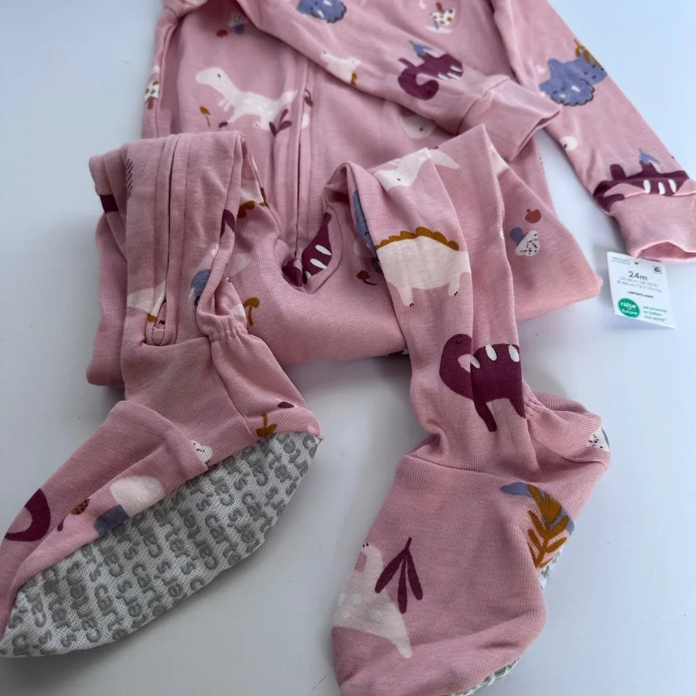 Carters Dinosaur Print 24‎ Months Baby Girl Pink One Piece Pajamas Sleepwear